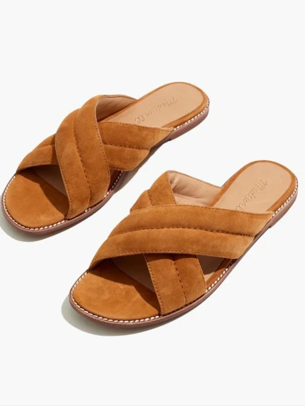 Madewell The Skyler Brown Bittersweet Slide Puffy Leather Suede Sandals Size 11